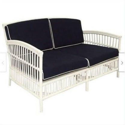 SHIPTON HAMPTONS RATTAN 2.5 SEATER SOFA SETTEE COUCH IN WHITE/NAVY CUSHION
