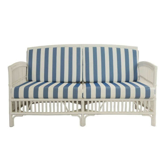 Shipton Hamptons Rattan 2.5-Seater Sofa with blue and white striped outdoor cover