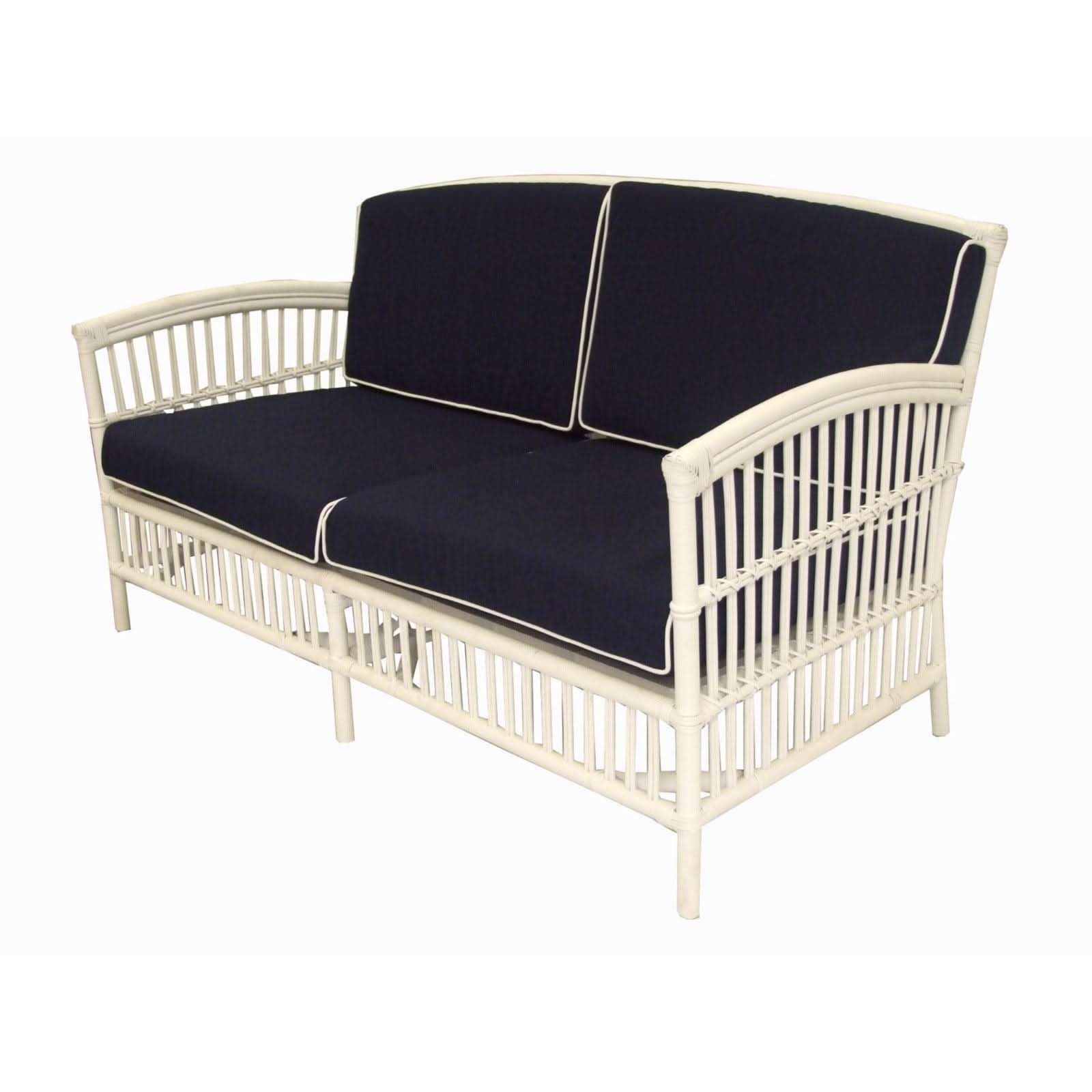 Shipton Hamptons Rattan 2.5-Seater Sofa blue stripe cover styled
