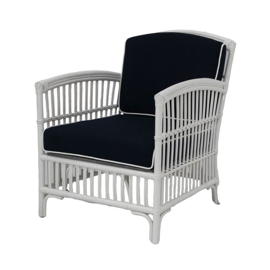 SHIPTON HAMPTONS RATTAN ARMCHAIR IN WHITE/NAVY CUSHION - MyChocolateWood