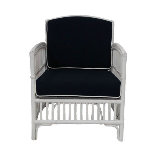 SHIPTON HAMPTONS RATTAN ARMCHAIR IN WHITE/NAVY CUSHION - MyChocolateWood