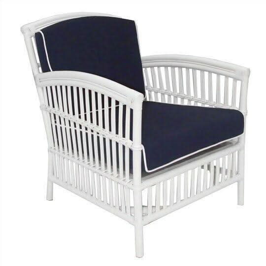 SHIPTON HAMPTONS RATTAN ARMCHAIR IN WHITE/NAVY CUSHION  - MyChocolateWood
