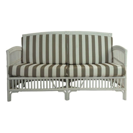 SHIPTON RATTAN 2.5 SEATER SOFA SETTEE COUCH WHITE/NAVY CUSHIONS WITH AN ADDITIONAL OUTDOOR CUSHION COVER IN BROWN & WHITE STRIPE - MyChocolateWood