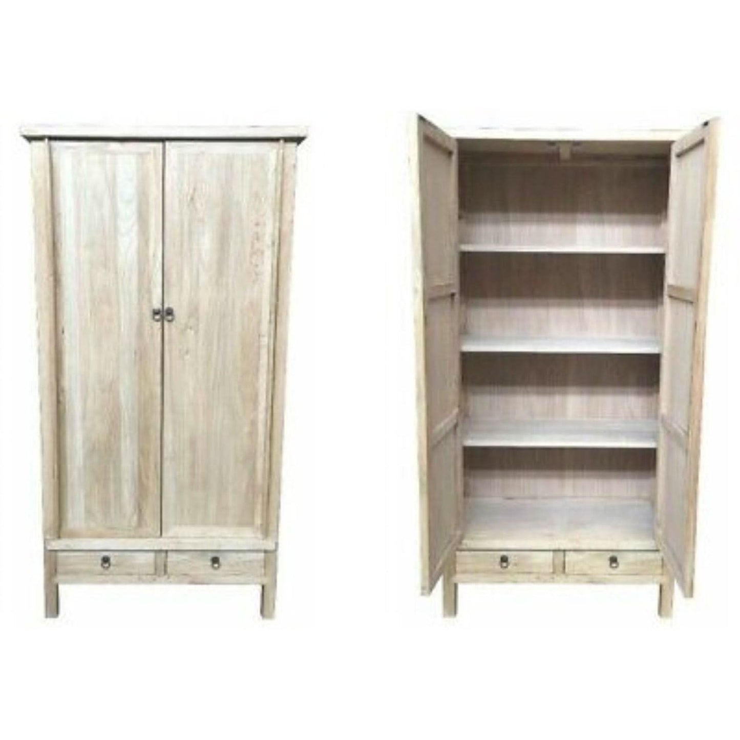 SHULI CHINESE ANTIQUE REPRODUCTION 2 DOORS & 2 DRAWERS LINEN CABINET RECLAIMED ELM
