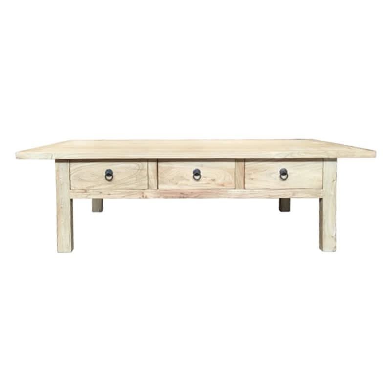 SHULI CHINESE ANTIQUE REPRODUCTION 3-DRAWER COFFEE TABLE RECLAIMED ELM - MyChocolateWood