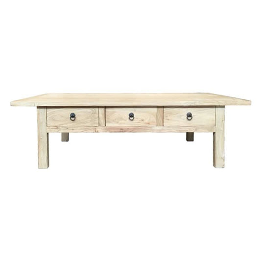 SHULI CHINESE ANTIQUE REPRODUCTION 3-DRAWER COFFEE TABLE RECLAIMED ELM - MyChocolateWood