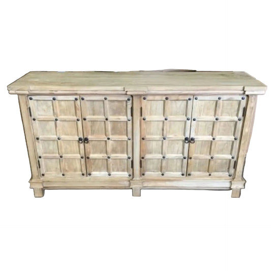 SHULI CHINESE ANTIQUE REPRODUCTION 4-DOOR BUFFET SIDEBOARD W/METAL STUDS 160 CM - MyChocolateWood