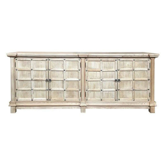 SHULI CHINESE ANTIQUE REPRODUCTION 4-DOOR BUFFET SIDEBOARD W/METAL STUDS 200 CM - MyChocolateWood