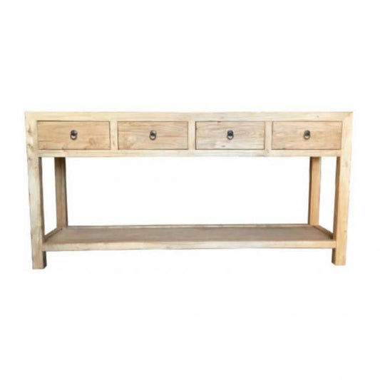SHULI CHINESE ANTIQUE REPRODUCTION HALL TABLE/CONSOLE WITH SHELF & 4 DRAWERS RECLAIMED ELM - MyChocolateWood
