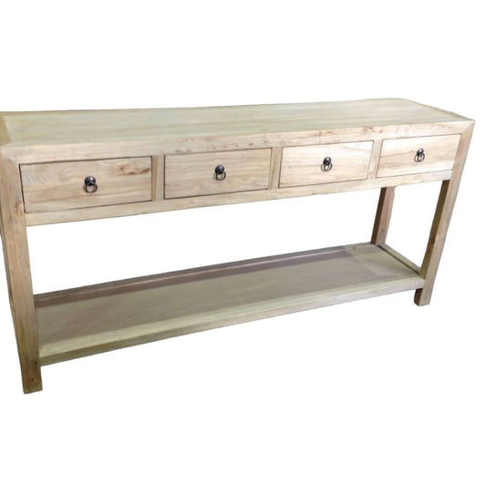 SHULI CHINESE ANTIQUE REPRODUCTION HALL TABLE/CONSOLE WITH SHELF & 4 DRAWERS RECLAIMED ELM