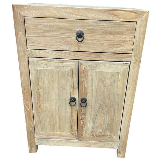 SHULI RECLAIMED ELM CHINESE ANTIQUE REPRODUCTION BEDSIDE TABLE 1 DRAWER 2 DOORS