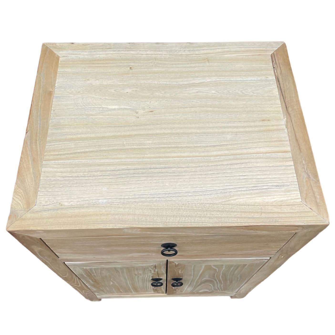 SHULI RECLAIMED ELM CHINESE ANTIQUE REPRODUCTION BEDSIDE TABLE 1 DRAWER 2 DOORS - MyChocolateWood