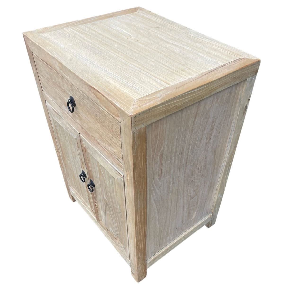 SHULI RECLAIMED ELM CHINESE ANTIQUE REPRODUCTION BEDSIDE TABLE 1 DRAWER 2 DOORS - MyChocolateWood