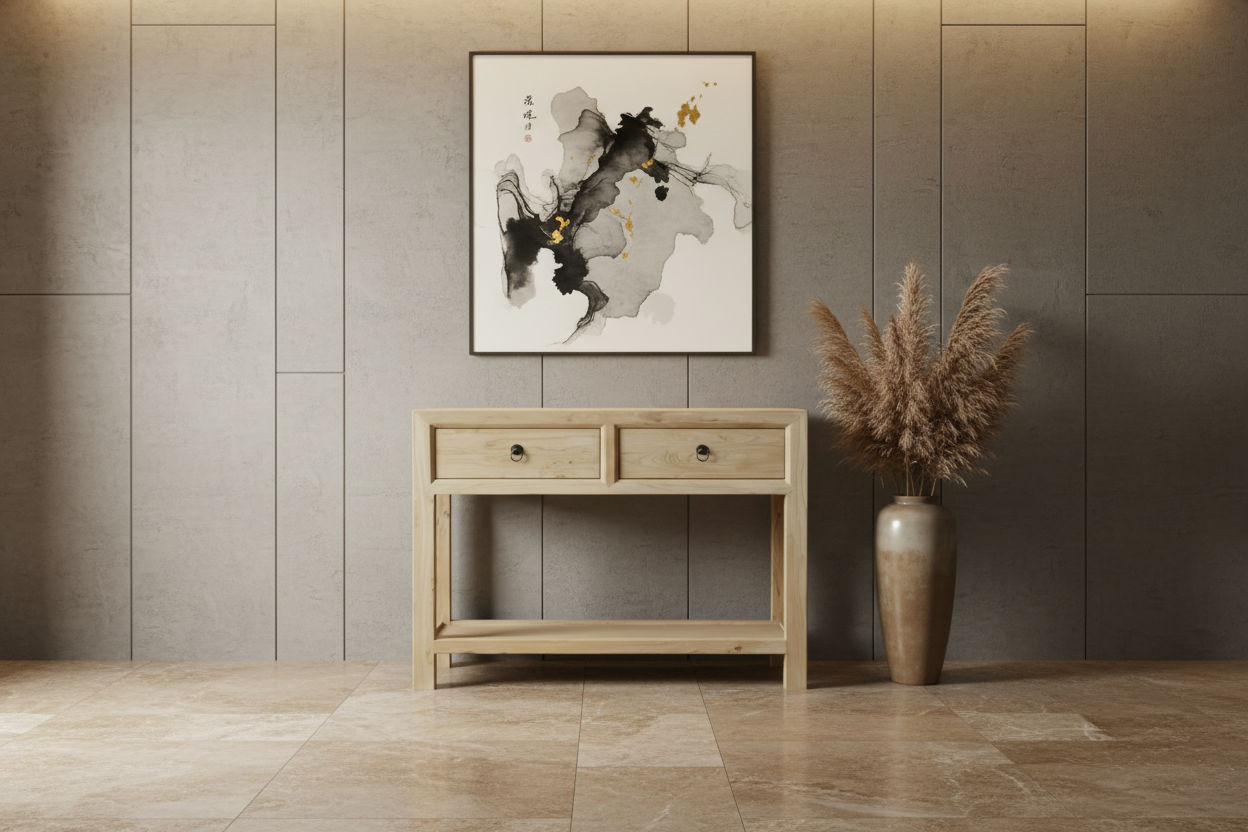 SHULI RECLAIMED ELM CHINESE ANTIQUE REPRODUCTION HALL TABLE/CONSOLE W/ SHELF - MyChocolateWood