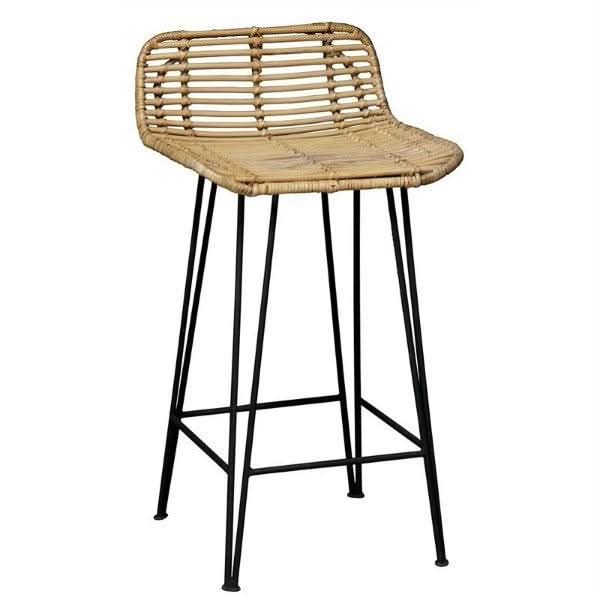 SIENNA RATTAN AND IRON BAR STOOL IN NATURAL & BLACK - MyChocolateWood