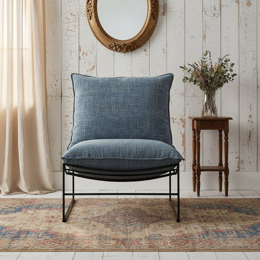 SILVA FABRIC ARMLESS LOUNGE CHAIR  EASY CHAIR ACCENT CHAIR IN MARINE - MyChocolateWood