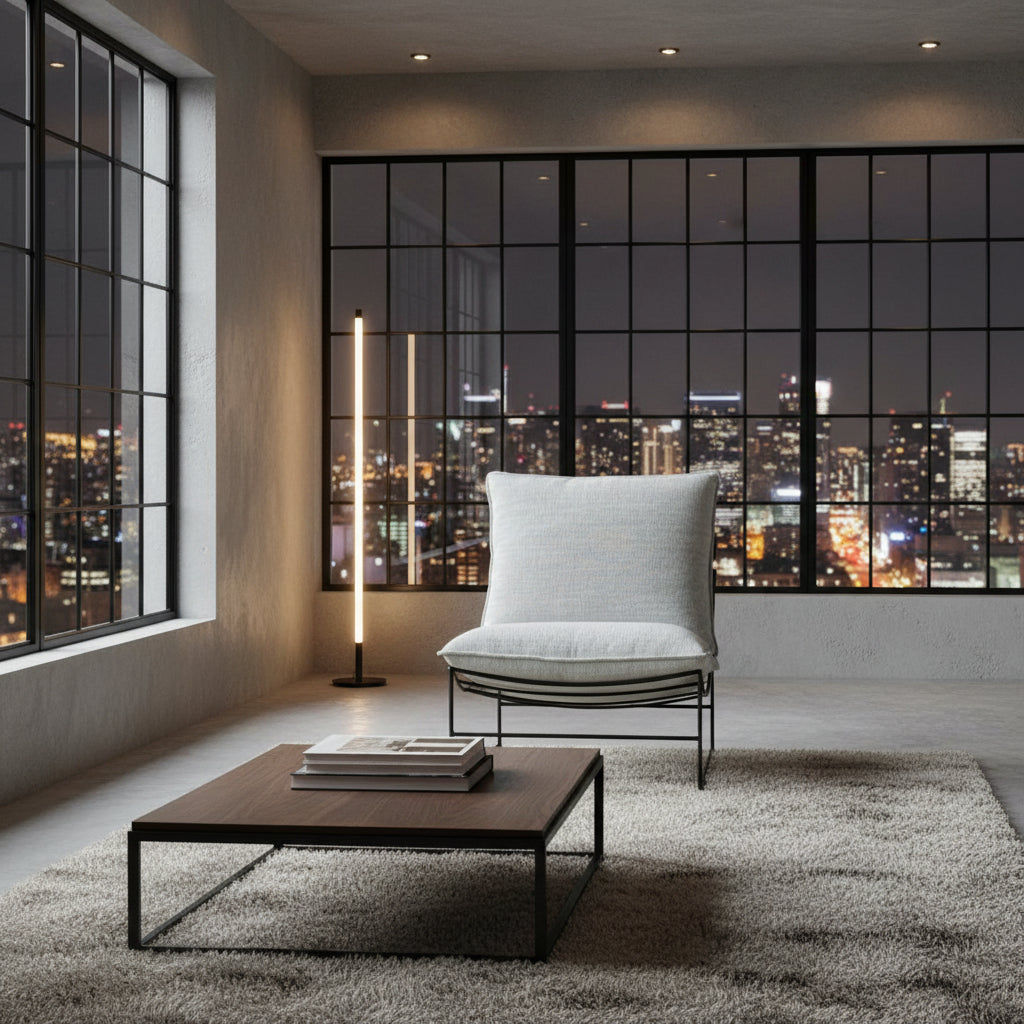 SILVA FABRIC ARMLESS LOUNGE CHAIR  EASY CHAIR ACCENT CHAIR IN WINTER - MyChocolateWood
