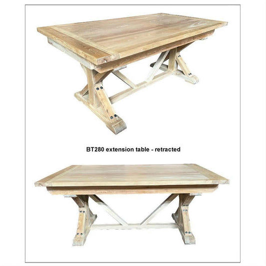 Sinclair Recycled Elm Rustic Farmhouse Extension Dining Table - Chocolate Wood
