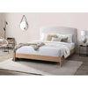 Solene Fabric Bed with Upholstered Bedhead & USB in Sandstone, Double - Chocolate Wood