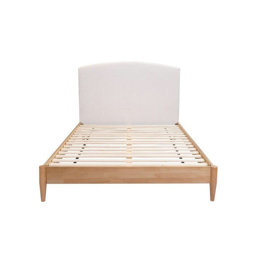 Solene Fabric Bed with Upholstered Bedhead & USB in Sandstone, Double - Chocolate Wood