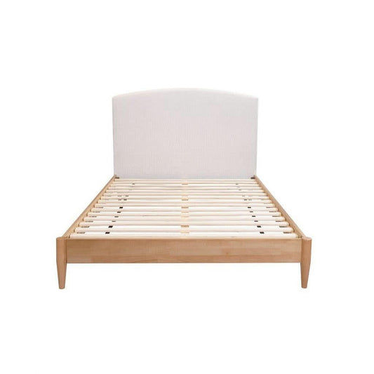 Solene Fabric Bed with Upholstered Bedhead & USB in Sandstone, Double - Chocolate Wood
