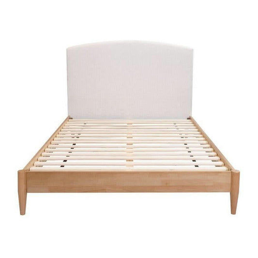 Solene Fabric Bed with Upholstered Bedhead & USB in Sandstone, Double - Chocolate Wood