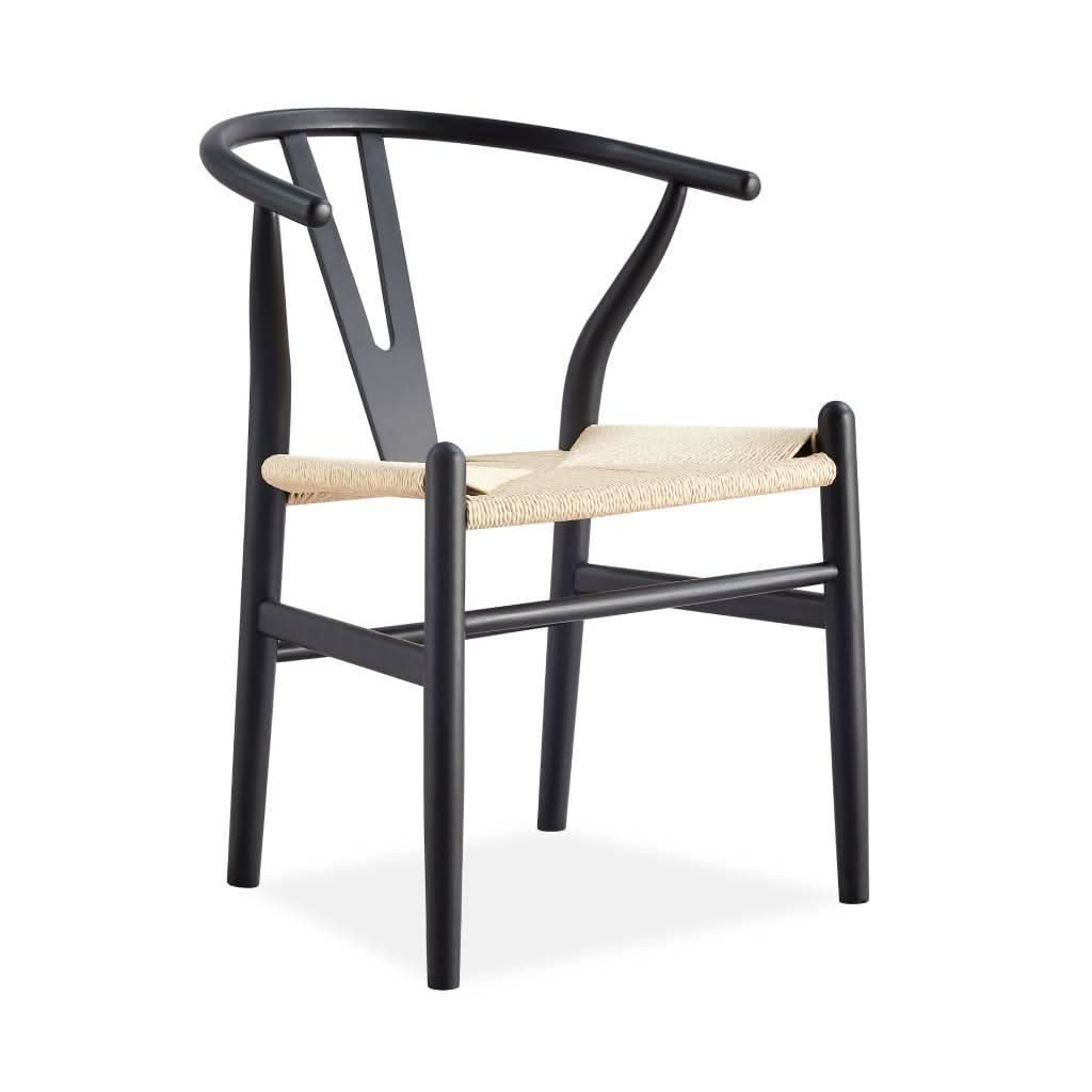 SOLID BEECHWOOD TIMBER WISHBONE CHAIR IN BLACK - MyChocolateWood