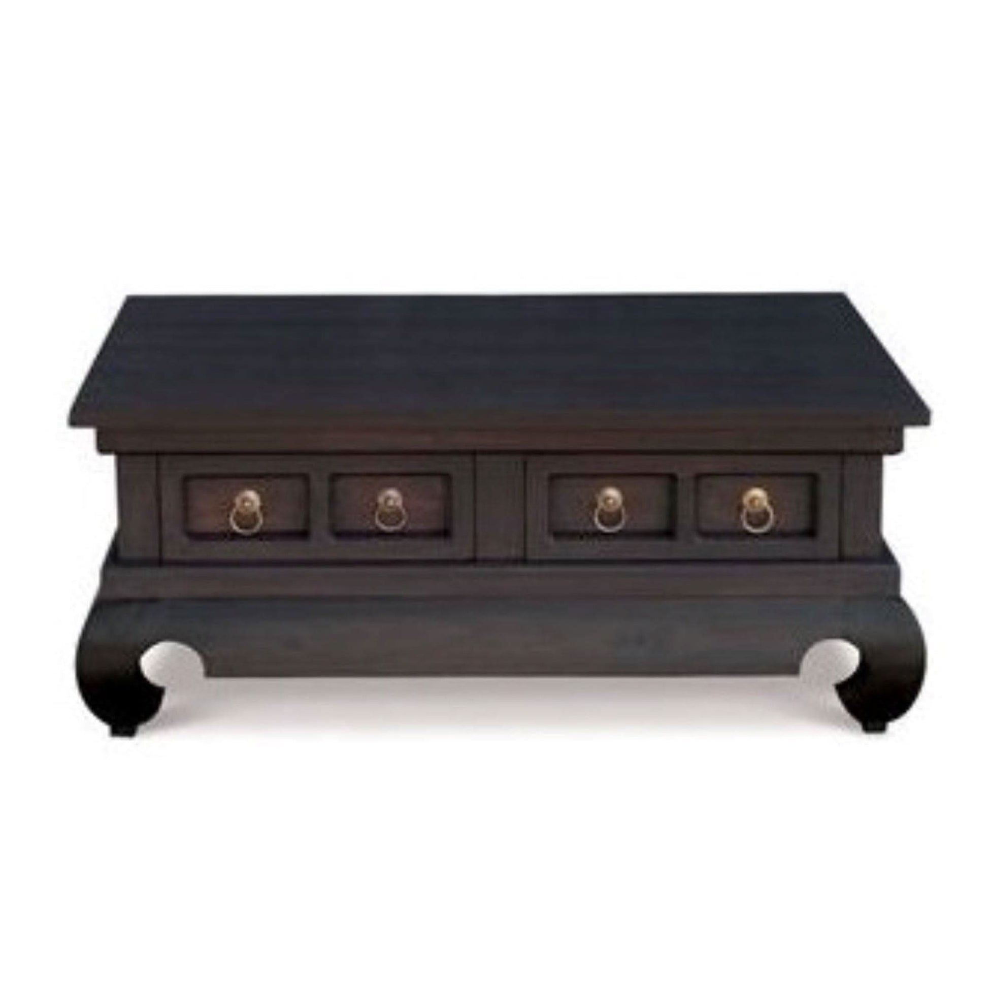 Solid Mahogany Opium Leg 4-Drawer Coffee Table in Chocolate