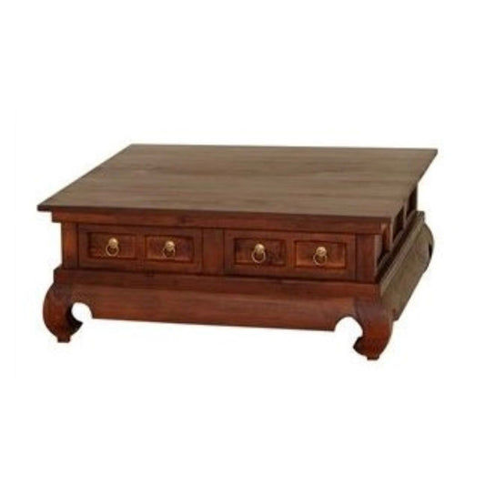 SOLID MAHOGANY RECTANGULAR COFFEE TABLE OPIUM LEGS 4 DRAWERS MAHOGANY COLOUR