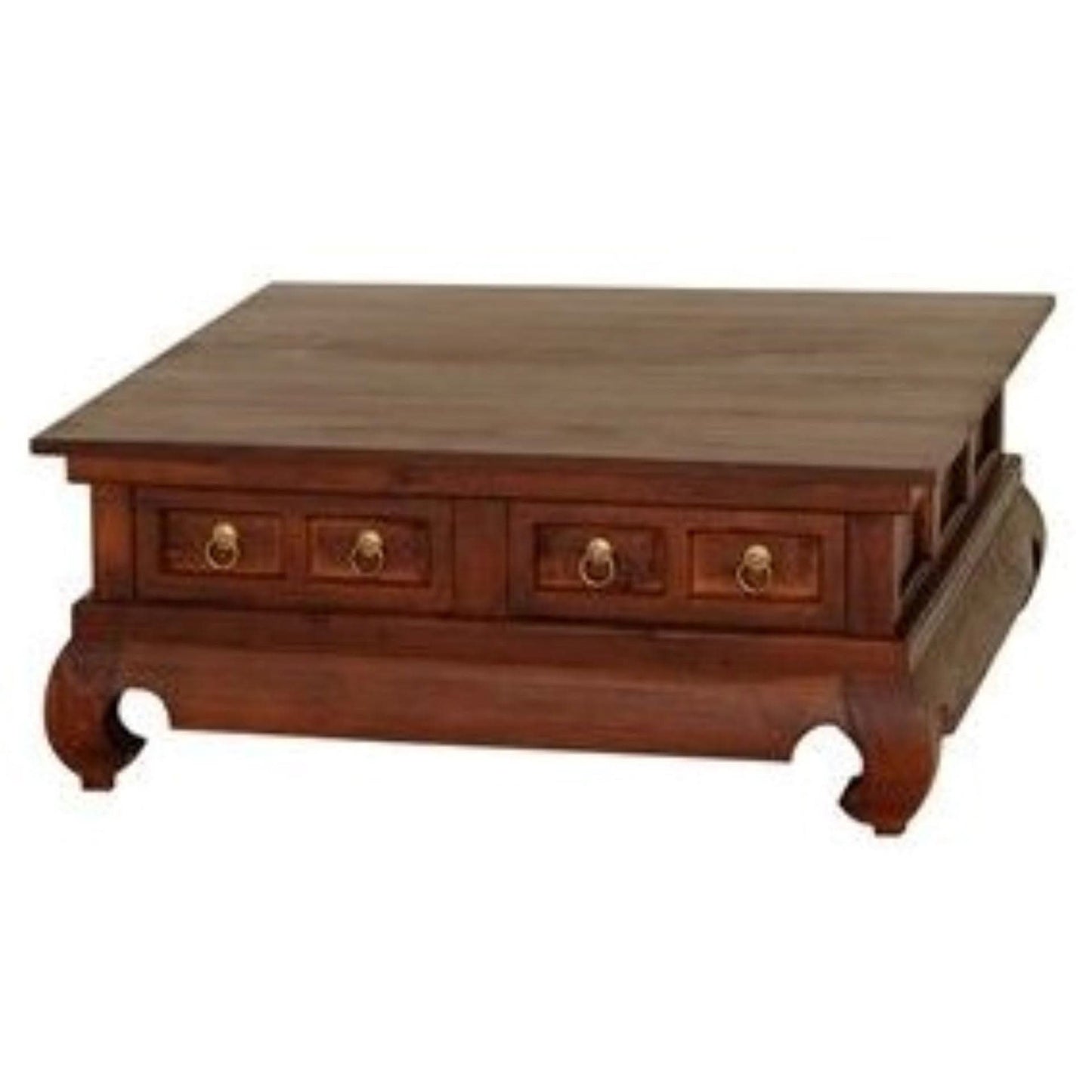 SOLID MAHOGANY SQUARE COFFEE TABLE OPIUM LEGS 4 DRAWERS MAHOGANY COLOUR - MyChocolateWood