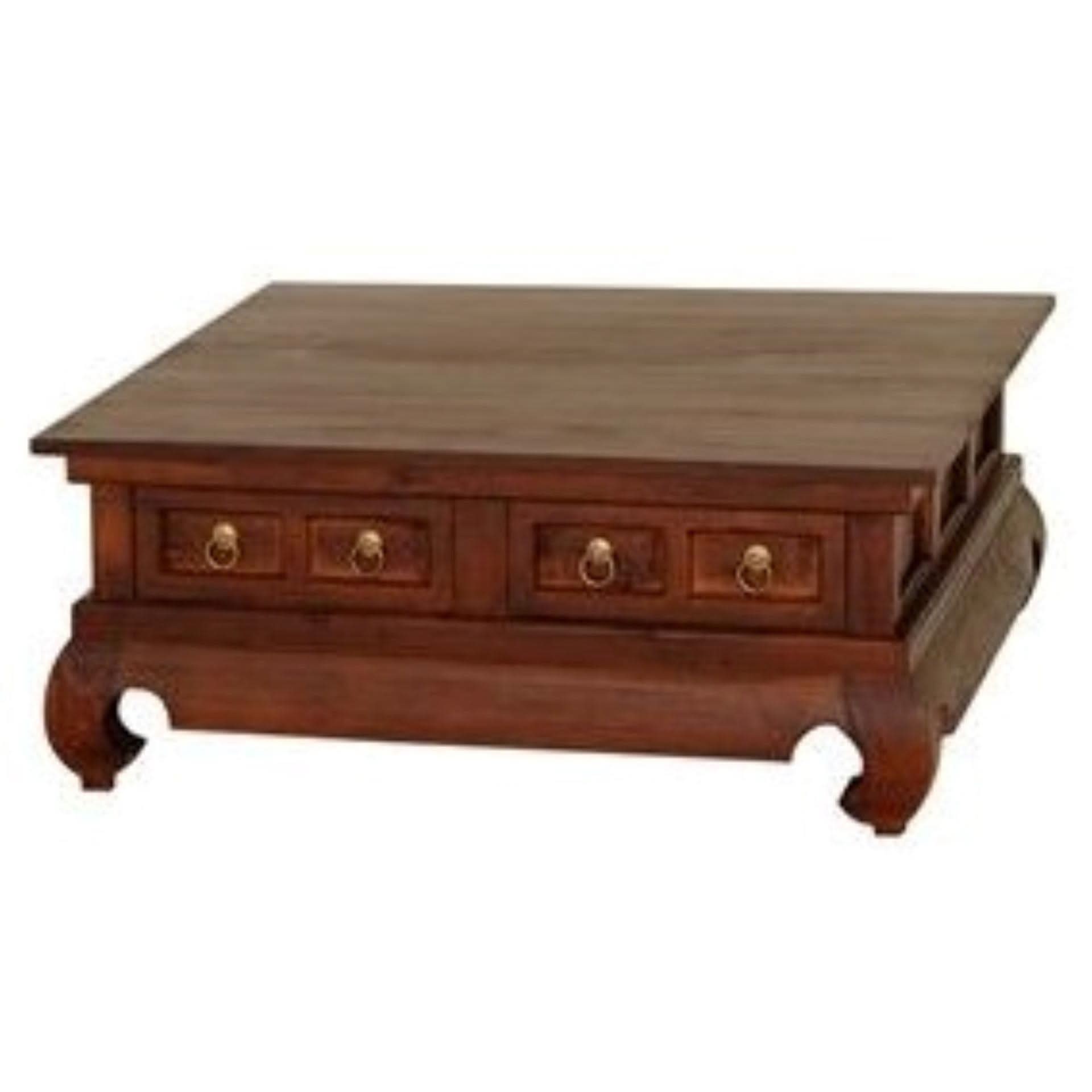 SOLID MAHOGANY SQUARE COFFEE TABLE OPIUM LEGS 4 DRAWERS MAHOGANY COLOUR - MyChocolateWood