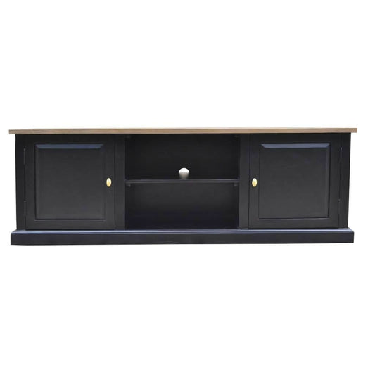 SORANZO MANGO WOOD 2-DOOR 1 SHELF ETU TELEVISION UNIT HANDCRAFTED PARQUET TOP OAK/BLACK - MyChocolateWood