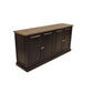Handcrafted SORANZO Mango Wood 4-door buffet sideboard with parquet top in oak and black finish, showcasing artisanal craftsmanship.