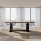 SORANZO MANGO WOOD COFFEE TABLE HANDCRAFTED PARQUET TOP OAK/BLACK 140CM FRENCH PROVINCIAL - MyChocolateWood