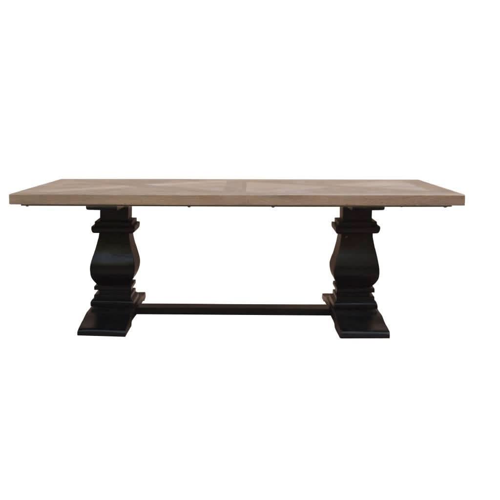 SORANZO MANGO WOOD COFFEE TABLE HANDCRAFTED PARQUET TOP OAK/BLACK 140CM FRENCH PROVINCIAL - MyChocolateWood