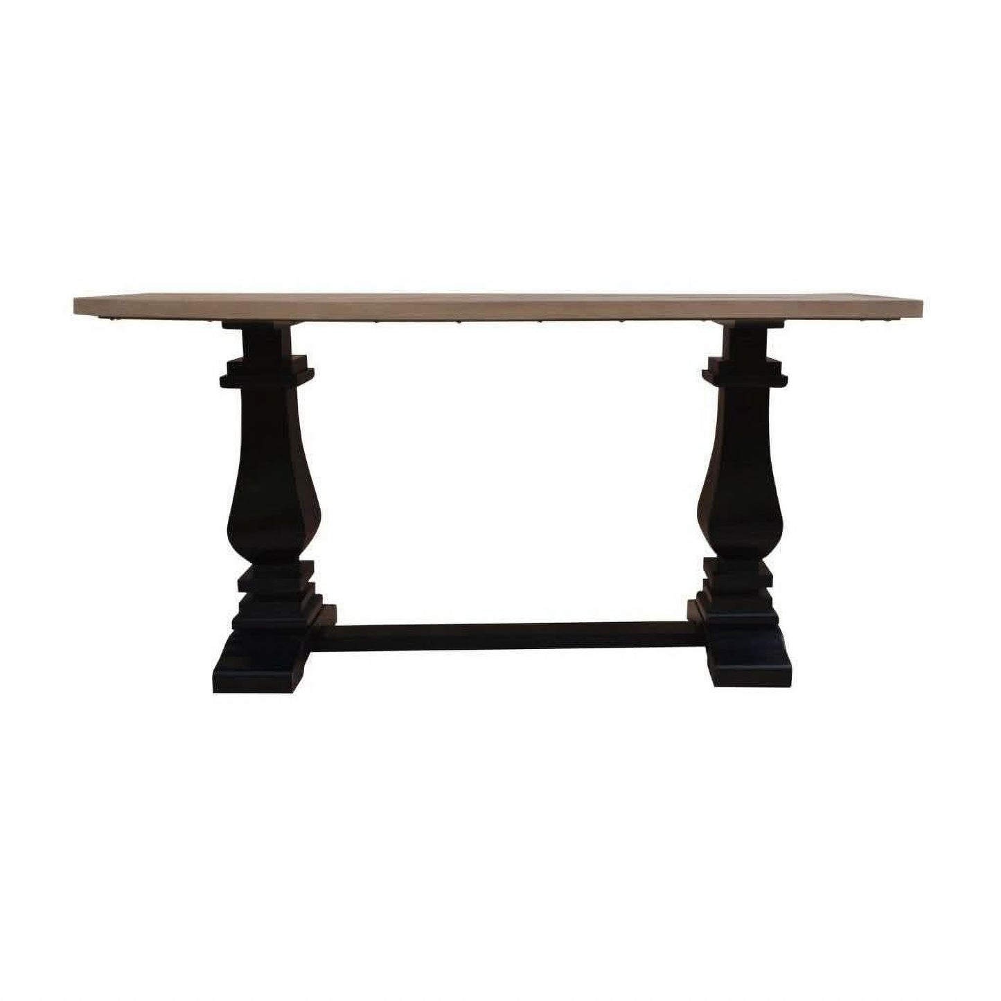 Handcrafted SORANZO mango wood console table with parquet top, oak and black finish, 160cm, French Provincial style by Chocolate Wood.