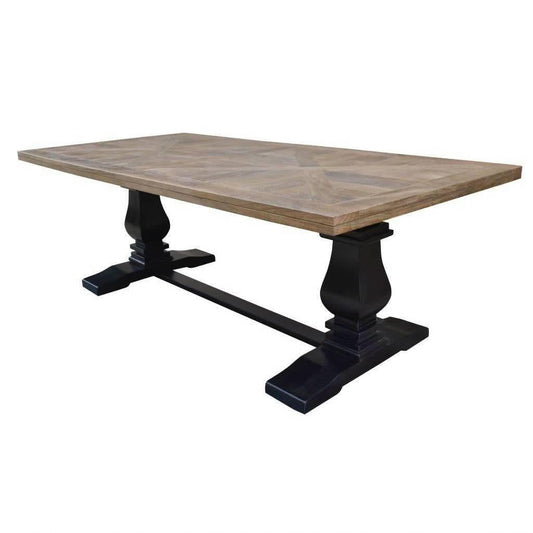 Handcrafted SORANZO mango wood dining table with parquet top in oak and black, 230cm, French Provincial style by MyChocolateWood