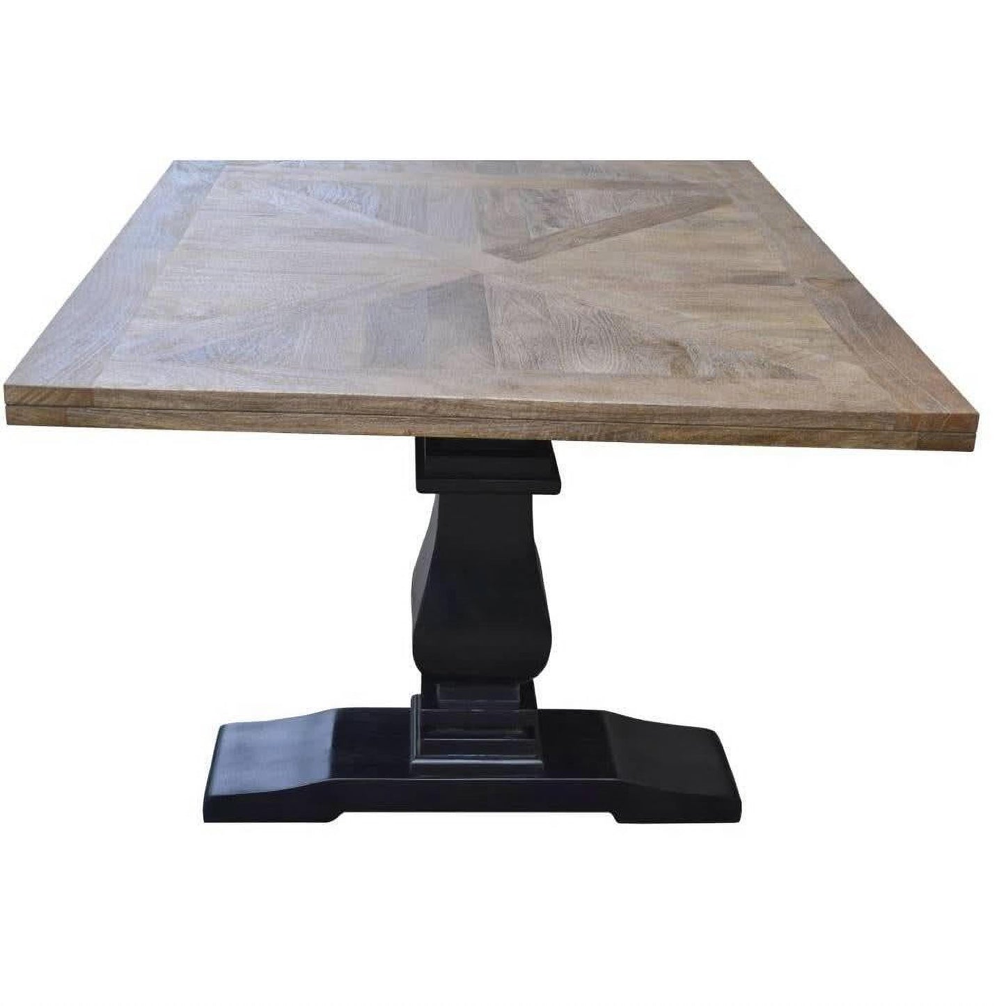 Handcrafted SORANZO Mango Wood dining table with parquet top in oak and black finish, 230cm, French Provincial style by MyChocolateWood