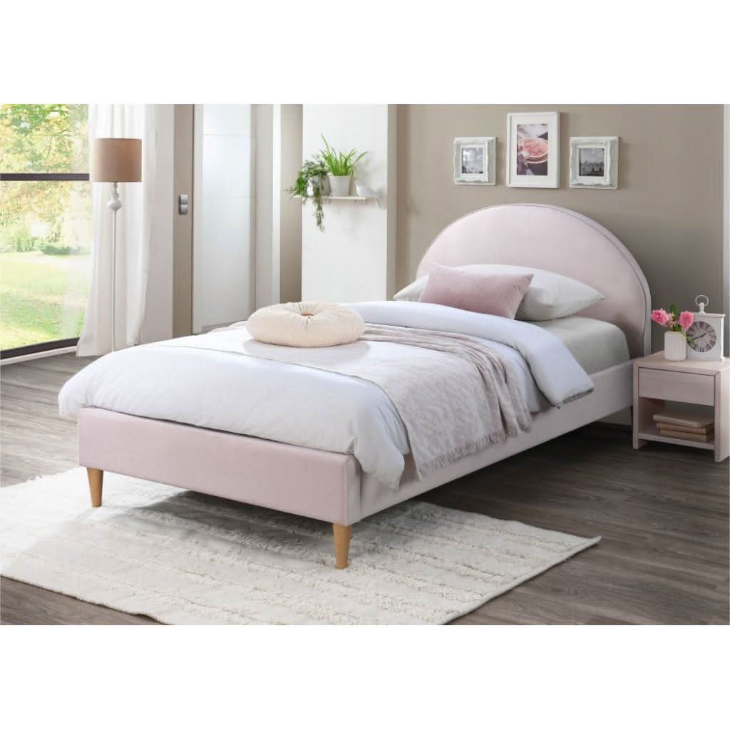 SPAR CHILDREN'S  KING SINGLE-SIZE  BED IN  PINK  VELVET FABRIC - MyChocolateWood