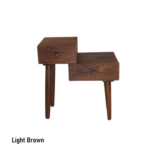 STANLEY RECYCLED RUSTIC 2 DRAWER CUBE SIDE TABLE/LAMP TABLE LIGHT BROWN - MyChocolateWood