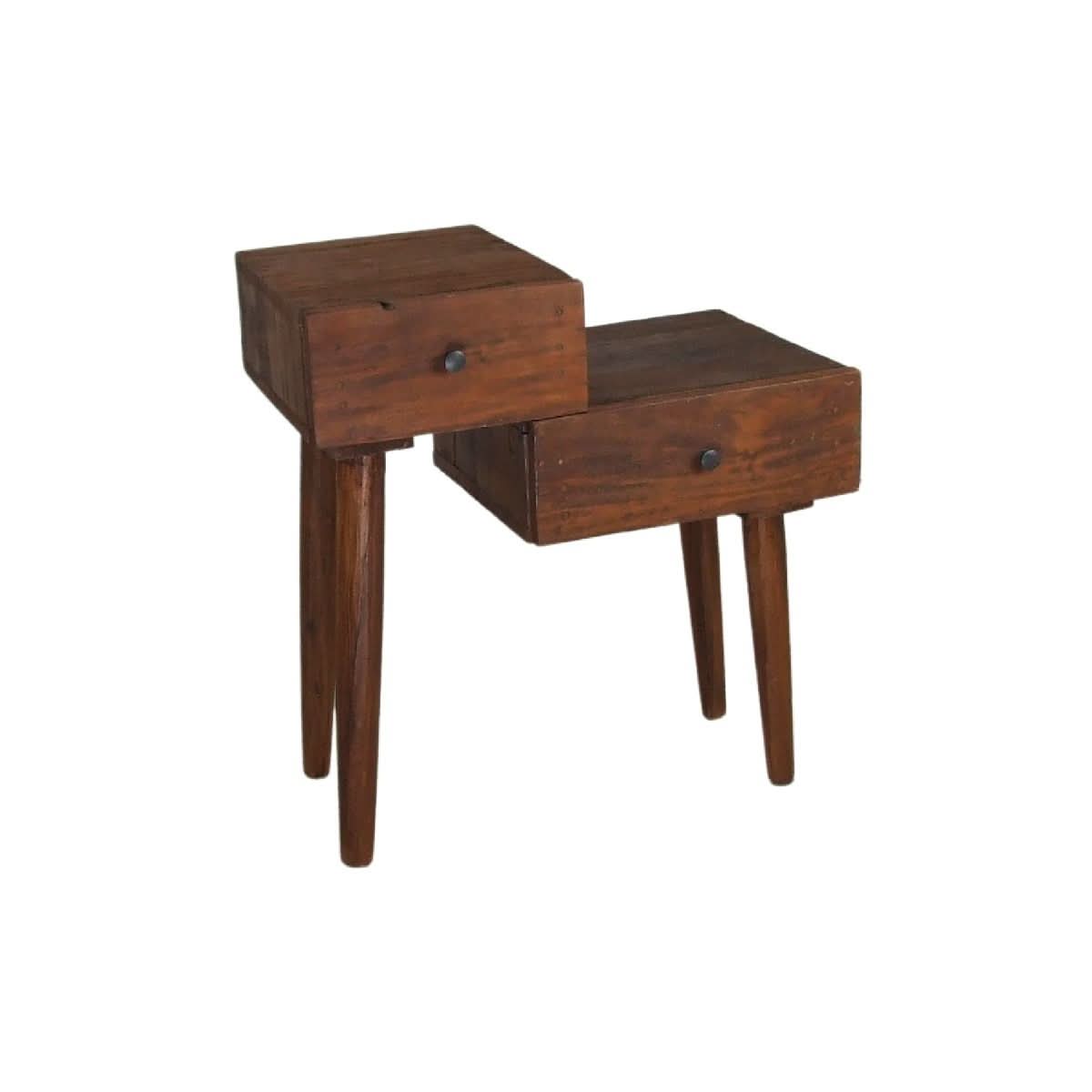 STANLEY RECYCLED RUSTIC 2 DRAWER CUBE SIDE TABLE/LAMP TABLE LIGHT BROWN - MyChocolateWood