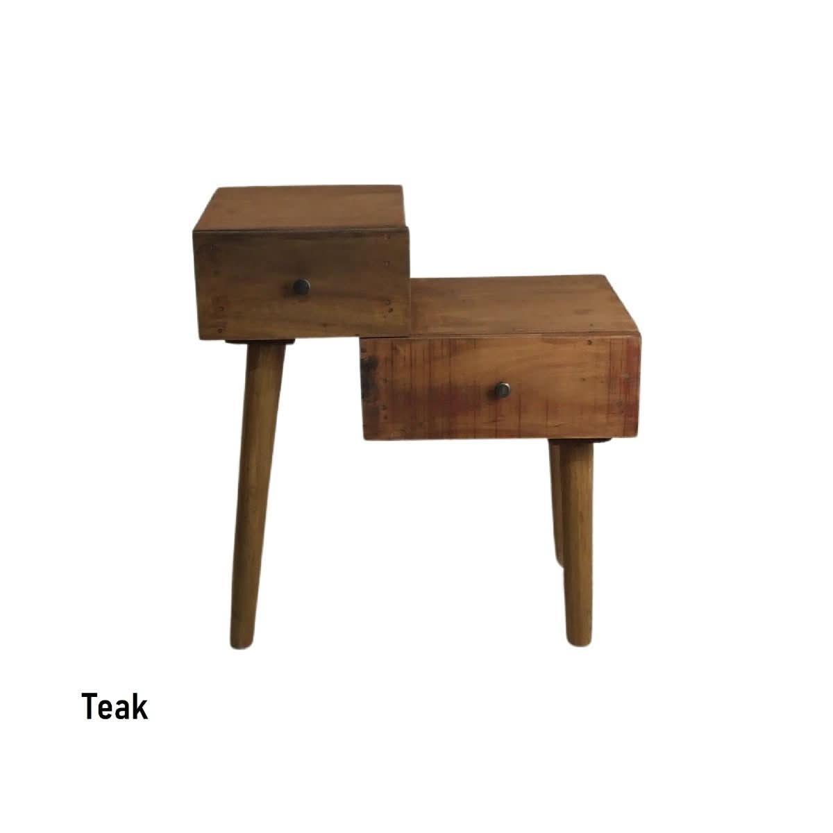 STANLEY RECYCLED RUSTIC 2 DRAWER CUBE SIDE TABLE/LAMP TABLE TEAK - MyChocolateWood