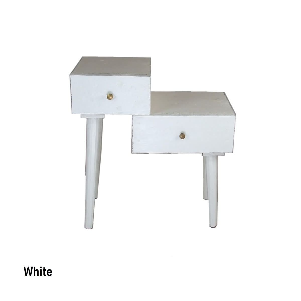 STANLEY RECYCLED RUSTIC 2 DRAWER CUBE SIDE TABLE/LAMP TABLE WHITE - MyChocolateWood