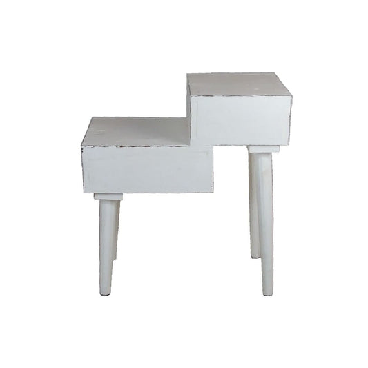 STANLEY RECYCLED RUSTIC 2 DRAWER CUBE SIDE TABLE/LAMP TABLE WHITE - MyChocolateWood