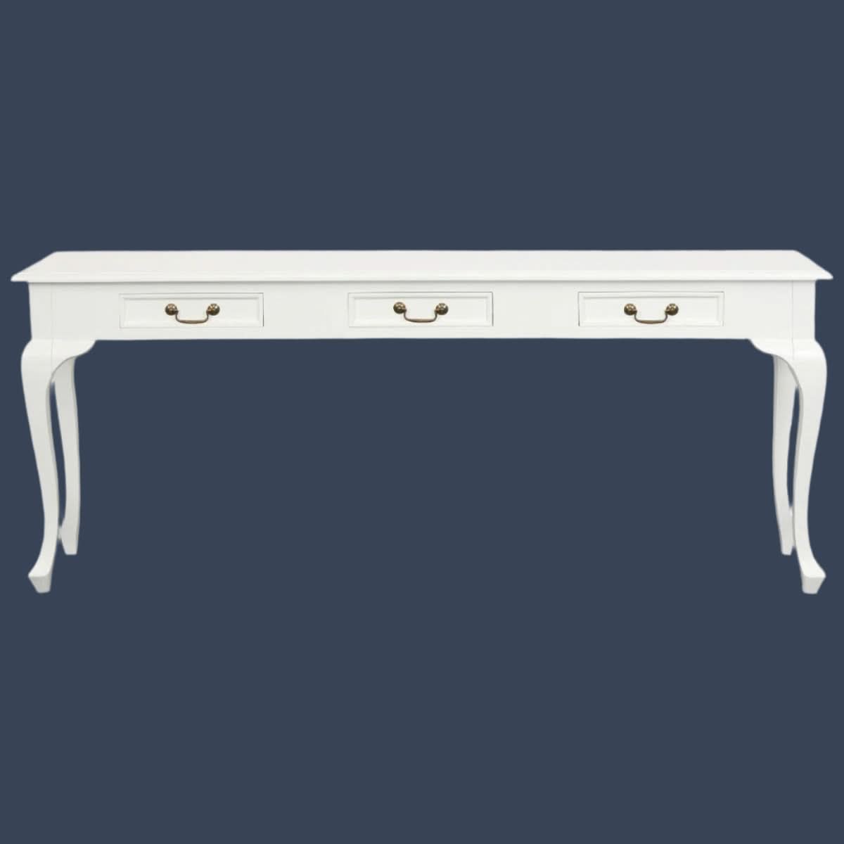 STEWART QUEEN ANN SOLID MAHOGANY 3 DRAWERS CONSOLE TABLE/HALL TABLE IN SOLID WHITE 180CM - MyChocolateWood