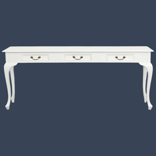 STEWART QUEEN ANN SOLID MAHOGANY 3 DRAWERS CONSOLE TABLE/HALL TABLE IN SOLID WHITE 180CM - MyChocolateWood