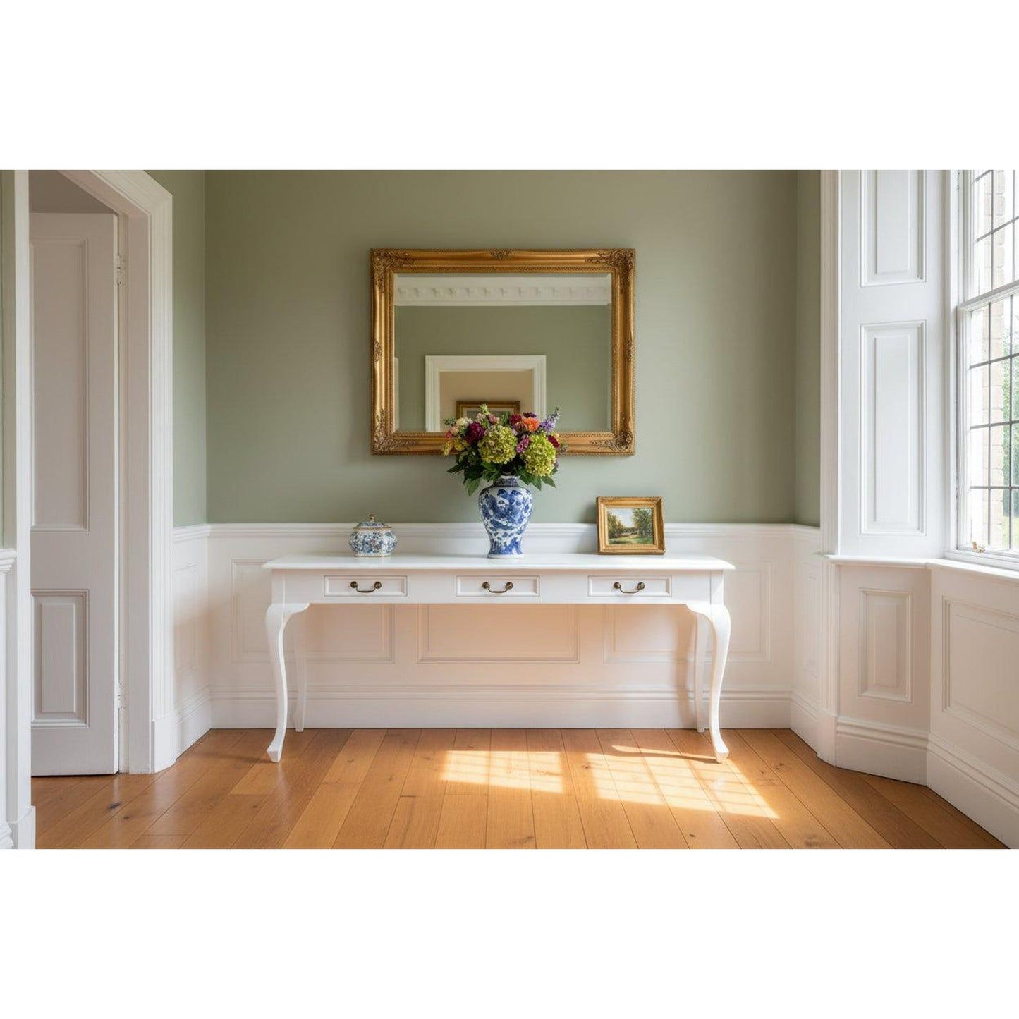 Stewart Queen Ann Style Solid Mahogany Console Table 3 Drawers 180cm in White - Chocolate Wood