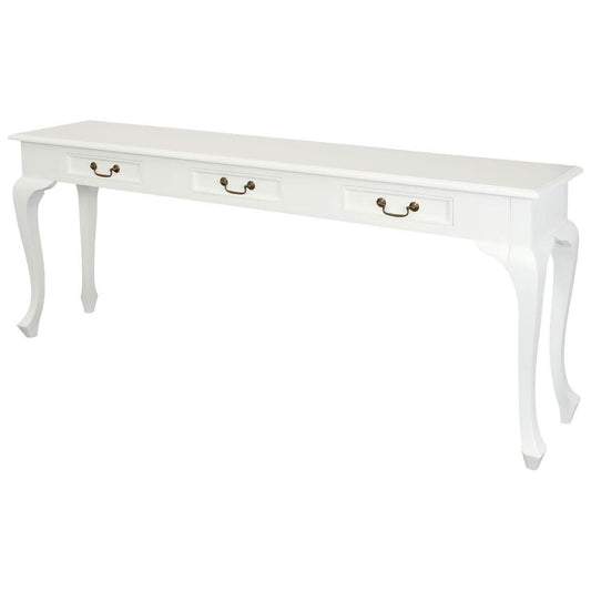 STEWART QUEEN ANN SOLID MAHOGANY 3 DRAWERS CONSOLE TABLE/HALL TABLE IN SOLID WHITE 180CM - MyChocolateWood