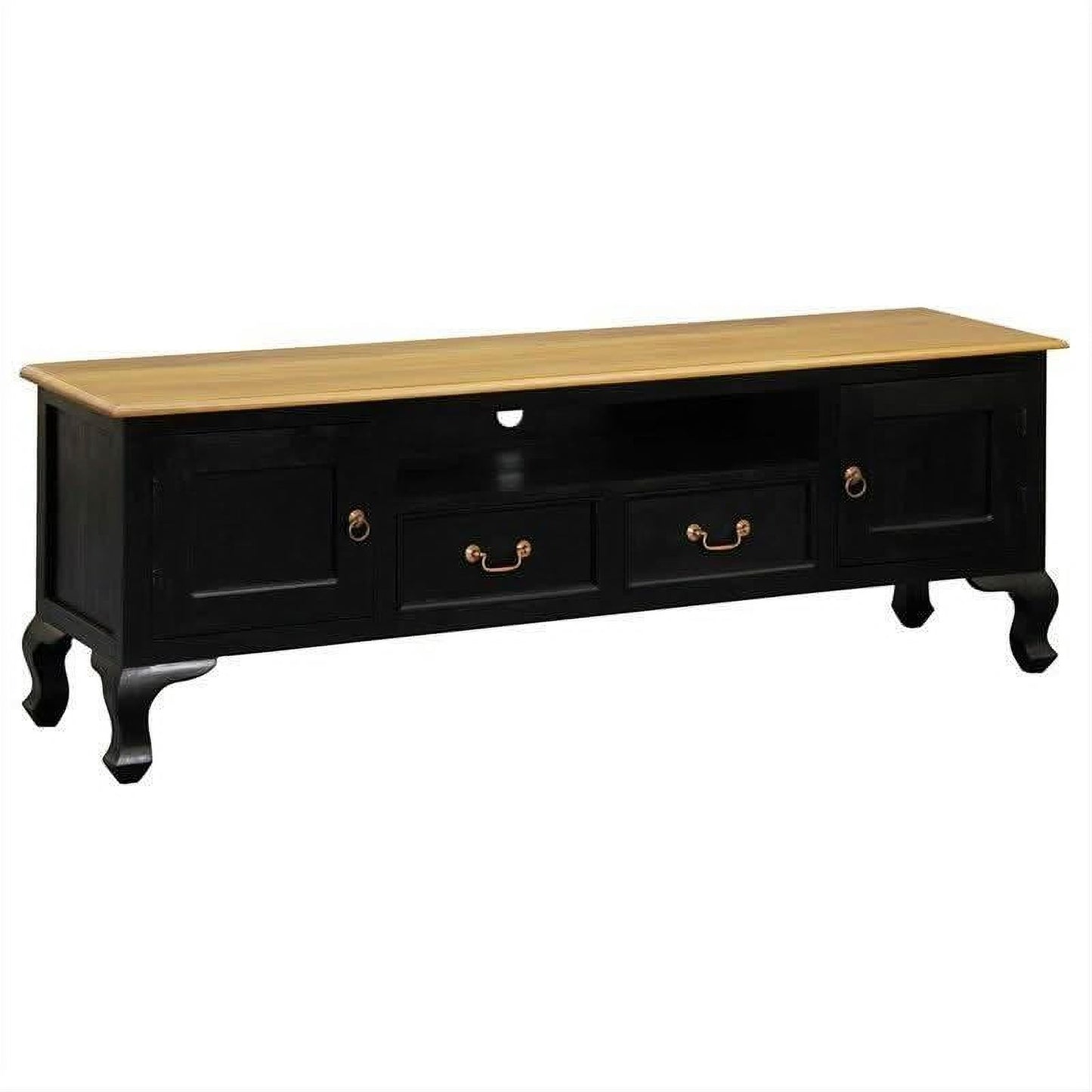 Stewart Queen Ann Style Solid Mahogany TV Entertainment Unit 2 Doors 2 Drawers 180cm in Black / Caramel - Chocolate Wood