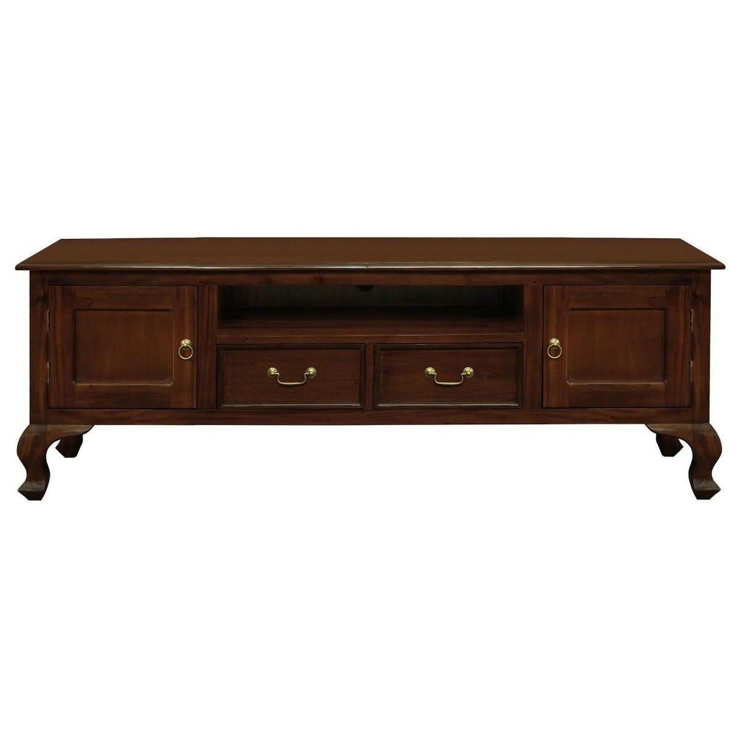 Stewart Queen Ann Style Solid Mahogany TV Entertainment Unit 2 Doors 2 Drawers 180cm in Mahogany - Chocolate Wood